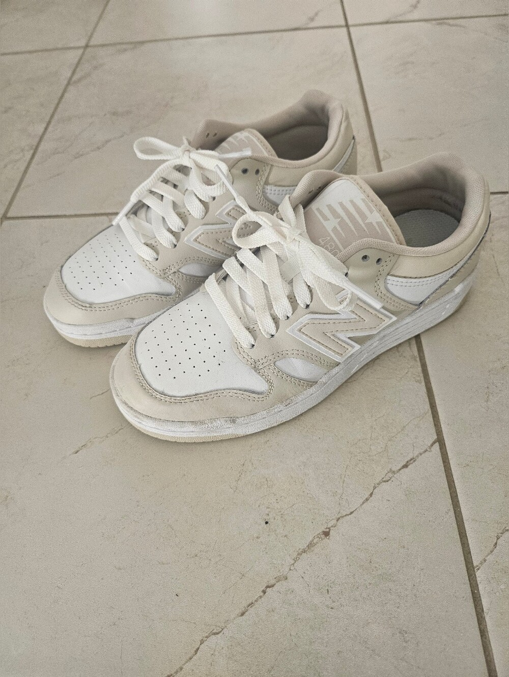 New Balance White & Cream Sneakers